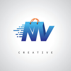 NV Monogram Shopping Logo – Creative Vector Design for Modern E-commerce Branding