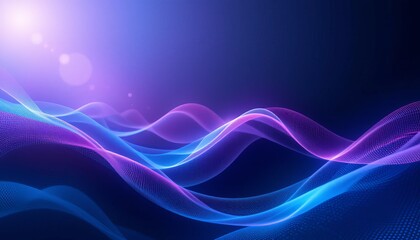 Abstract background with wavy lines in shades of blue and purple against a dark backdrop with light flare
