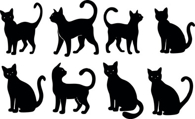 Set of black cat silhouettes vector