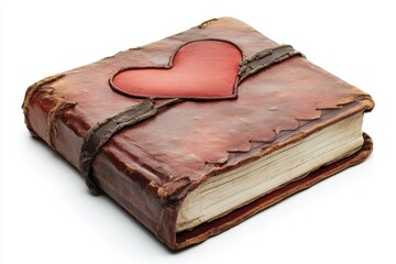 Antique leather book with heart shape, vintage journal for love letters and memories. use cases: gifts, decoration, scrapbooking.