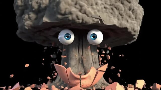 Animated stone head exploding into pieces