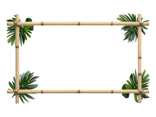 Isolated Bamboo Frame with Tropical Leaves on Transparent Background