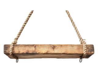 Wooden Swing with Rustic Rope Hangers on Isolated Background