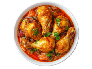 Bowl Spicy chicken curry isolated on white