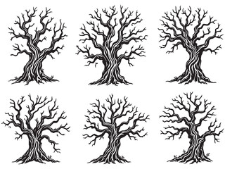 Obraz premium Old Spooky Tree Line Illustrations