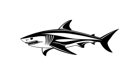 Obraz premium Detailed illustration of shark with sleek, streamlined body and sharp fins, depicted black and gray colors, emphasizing its