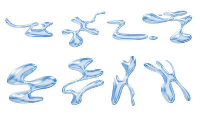 Glossy Blue Fluid Chrome Blob Collection. A glossy blue fluid chrome blob collection featuring twisted liquid shapes organic curves and surreal splash forms. Perfect for abstract layouts motion themes