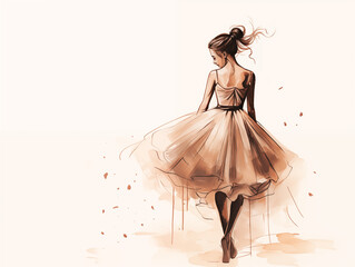 Obraz premium Elegant girl walking in flowing dress with soft colors and petals 