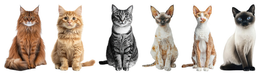 Fototapeta premium PNG Diverse cat breeds lineup, element set on transparent background