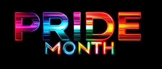modern, trendy rainbow color pride month colorful sign over black background