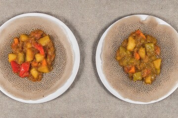Ethiopian food injera and vegetable stew