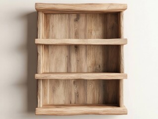 Wooden shelf with three levels showcasing natural textures in a minimalistic design for home decor