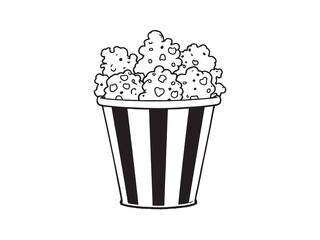 Popcorn in Striped Bucket Line Art