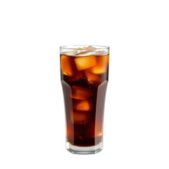 Cola drink with ice in a glass isolated on transparent background