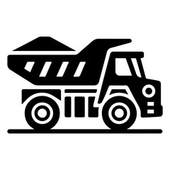 "Vector Icon Of A Heavy Mining Dump Truck" – A Clean Pictogram Design Symbolizing Robust Mining Operations And Heavy Transport Vehicles.

