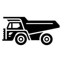 "Industrial Mining Vehicle Icon" – A Stylized Pictogram Vector Of A Dump Truck Designed For Transporting Earth And Ore.