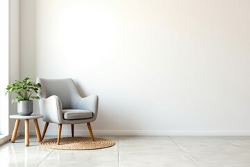 Minimalist Room Decor Grey Chair White Walls  Simple Style