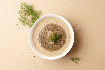 Elegant seafood soup with dill sprigs