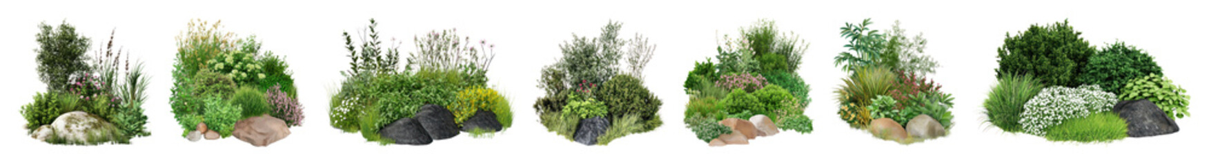 Fototapeta premium PNG Lush garden plant arrangements, element set on transparent background