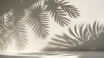shadows of palm tree on the white wall