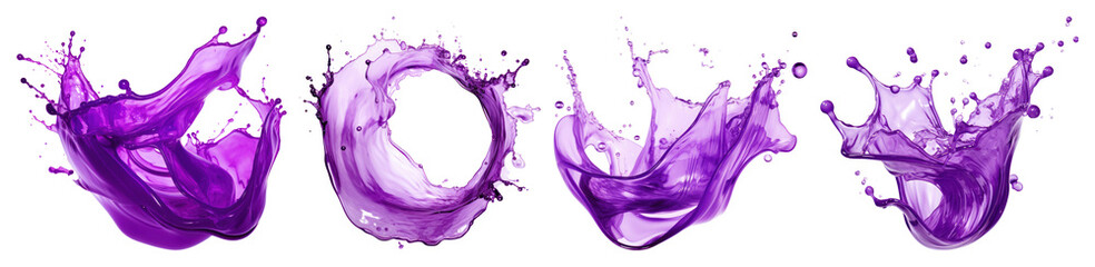 Fototapeta premium PNG Vibrant purple liquid splashes, element set on transparent background