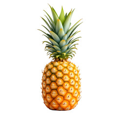 A single pineapple with green leaves isolated against a black background