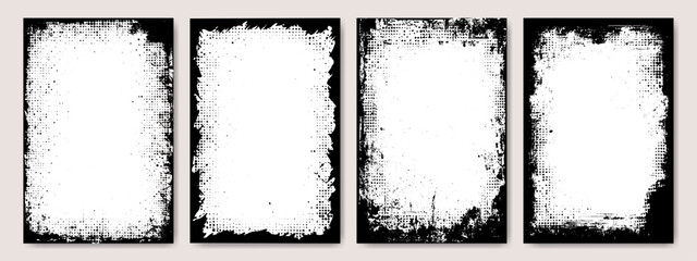 Grunge frame silhouette, comic watercolor background, business photo collage and social media banner border with halftone effect and paint brush stroke texture. Luxury torn paper layout pattern art.