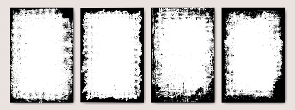 Grunge frame silhouette, comic watercolor background, business photo collage and social media banner border with halftone effect and paint brush stroke texture. Luxury torn paper layout pattern art.