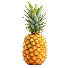 A single pineapple with green leaves isolated on a black background view