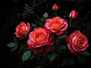 Abstract Rose Design on Black Background - Print Ready