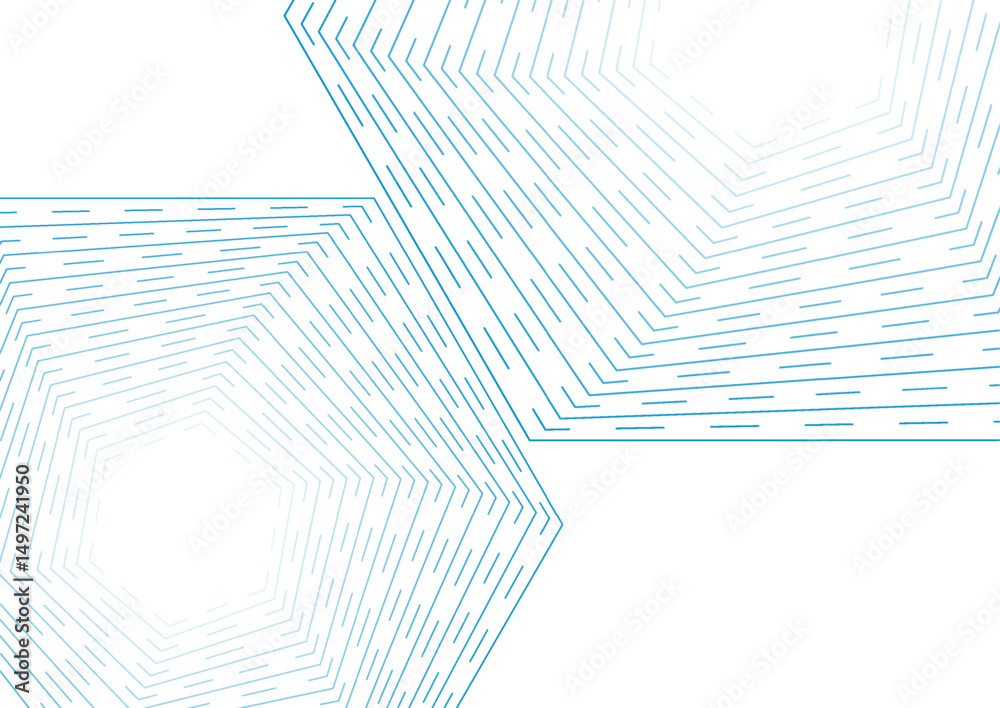 Aufkleber Bright blue hexagonal dotted lines tech abstract background. Vector minimal geometric design