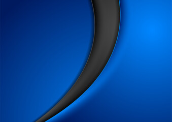Blue and black glossy smooth liquid waves abstract background. Vector elegant corporate design