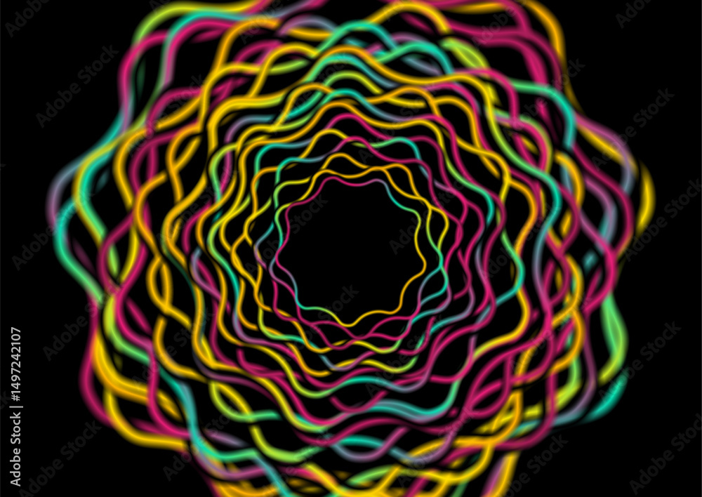Poster colorful smooth wavy circular shapes on black background. vector graphic design