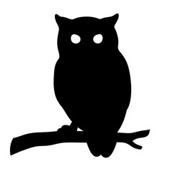 Stylized owl silhouette perched on a branch against a white background