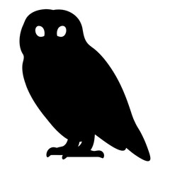 Black silhouette of an owl with large eyes and a stout body