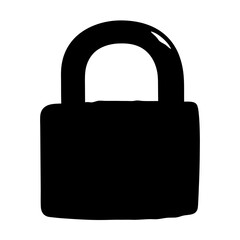 Simple black padlock with shackle in closed position, security concept art