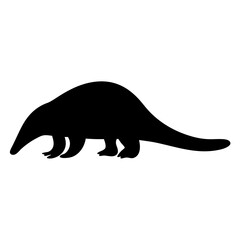 Silhouette of a foraging anteater in stark contrast against a white backdrop
