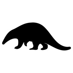 Stylized Black Silhouette of an Anteater Walking on a White Background