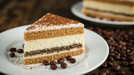 Delicate Tiramisu Slice with Coffee Bean Garnish