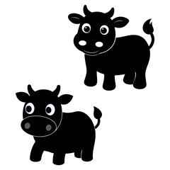 Cartoon Calf with White Background Silhouettes of Cows