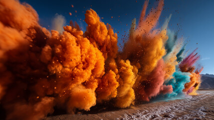 Massive Orange Powder Explosion On A Horizon