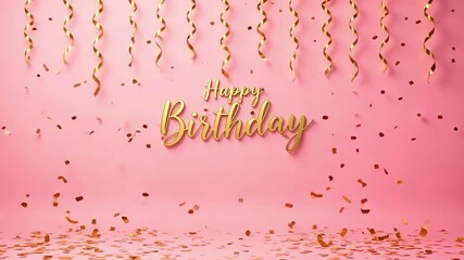 Elegant Gold Happy Birthday Message with Confetti Background ideal for celebrations greetings cards invitations and festive events