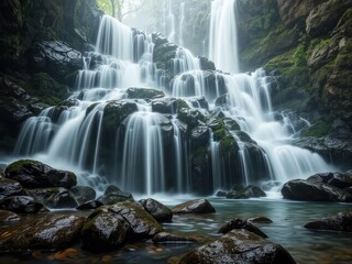 Naklejka premium Majestic Italian Waterfall, Long Exposure Water Flow