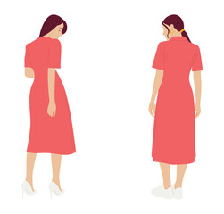 Woman in formal and casual pink dress - back view illustration.