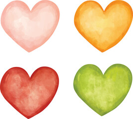 set of colorful hearts isolated on white, watercolor hearts shape, heart shape set, cute hearts shape