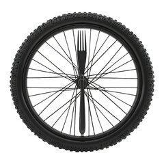 Fototapeta premium Bicycle wheel with tire, spokes, and disc brake rotor, viewed from front, showing hub and rim details
