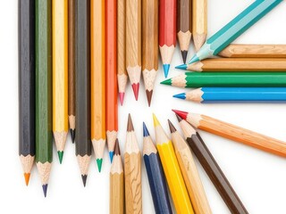 Fototapeta premium Wooden Colored Pencils on White Background - Educational Supplies
