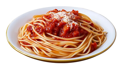 Spaghetti with tomato sauce and parmesan cheese on transparent background png