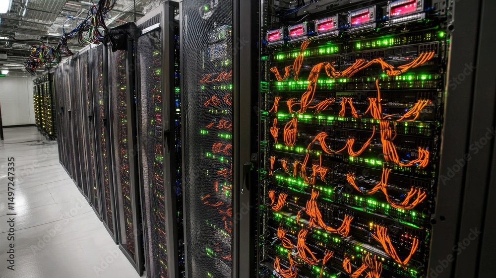 Poster cybersecurity data grid with firewalls and protected encrypted data lines