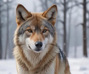 Naklejka premium Eurasian wolf blends with snowy landscape, sharp gaze , predator, nature, habitat